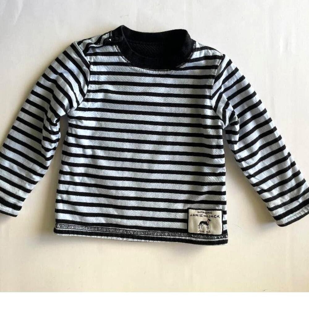 Janie and Jack Striped Dog Applique Long Sleeve Reversible Shirt Boys 6-12Months - Picture 1 of 7